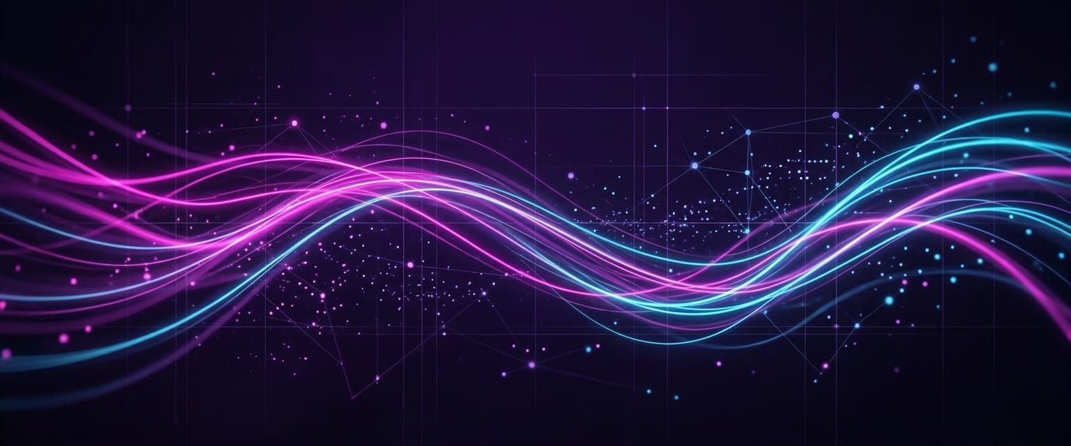 Abstract magenta and cyan light trails representing real-time connection
